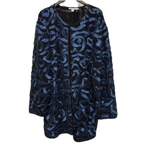 Chicos Cocktail Jacket Elegant Cardigan Long Sleeve 3 US XL Black Blue Ribbon